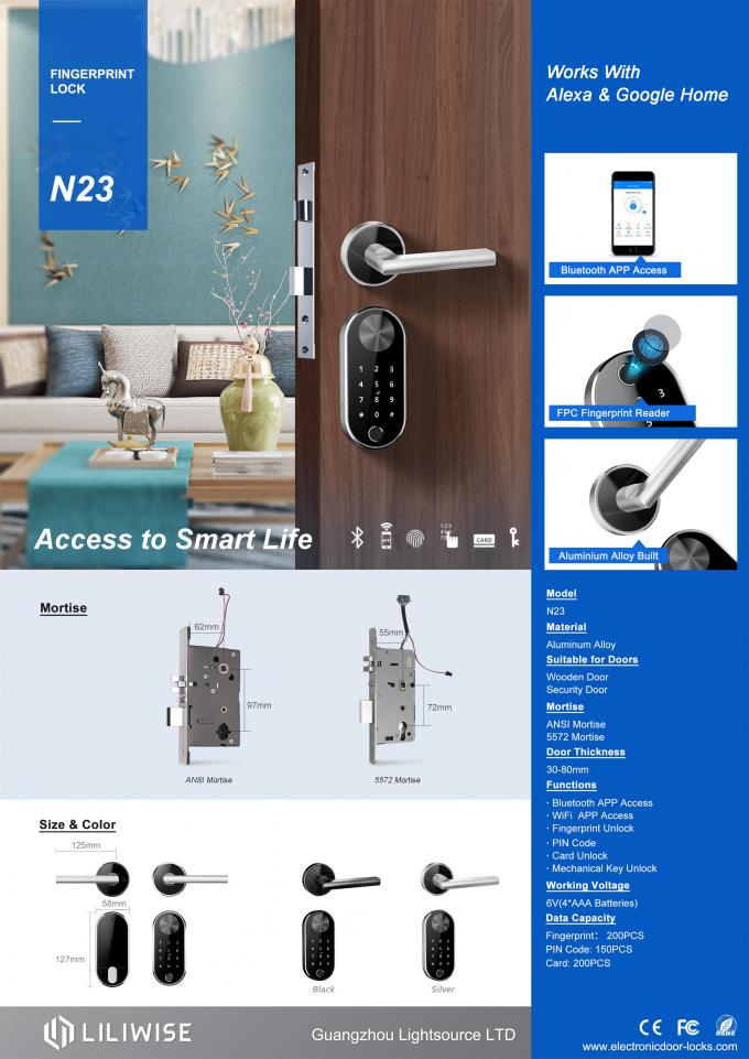 Ηλεκτρονική πορτών κλειδαριών αργιλίου κλειδαριά πορτών Bluetooth κραμάτων βιομετρική 0